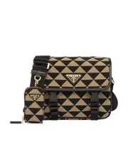 Prada Symbole Embroidered Foldover Top Messenger Bag One size Black/Beige