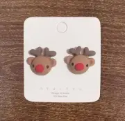 Christmas Earrings Ear Soft Studs Clay Cute Reindeer FREE DELIVERY