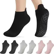 [Ligtmor] Pilates Barre Socks 6 Pairs for Women Non Slip Grip Yoga Ankle Socks for Barefoot Workout Hospital, Black,gray,pink, One Size