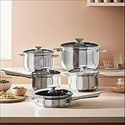 HEYMIX Stainless Steel Sets - Induction, Oven & Broiler Safe,1 Removable Handle. 1 Multi-Position Metal lid. Stackable. Dishwasher Safe,5 Piece Cookware Pots and Pans Set