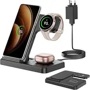 [GEEKERA] Wireless Charger for Samsung, 3 in 1 Foldable Wireless Charging Station for Samsung Galaxy S24 Ultra Plus S23 S22 S21 S20, Z Flip/Fold 5 4 3, Watch 6 5 4 3 Active, Buds 2 Pro/Live, Android