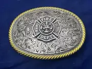 Firefighter FD Fire Department Western Style Buckle (Pewter)