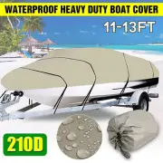 11-13FT Boat Cover Weatherproof Fish Ski Bass V-Hull Runabouts Heavy Duty Beige