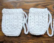 Handmade Crochet Soap Saver Bag 100% White Cotton Pouch Sack Sachet Lot of 2 NEW