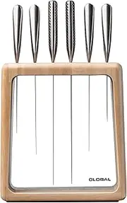 Global Hashira 7-Piece Japanese Knife Block Set, Made in Japan, Maple Storage Block