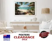 Beach with Palm Trees View 70x50cm Poster Prints