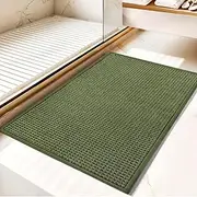 MOSISO Chenille Bathroom Rugs, 16 inch x 24 inch Non Slip Plush Shaggy Bath Carpet, Extra Soft and Absorbent Waffle Bath Mat for Bathroom Floor, Tub and Shower, Sink, Vanity, Olive Green