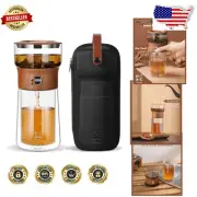 Seamless Tea Brewing: Portable Glass Infuser Teapot with Stylish Carrying Case