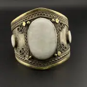 Oval Shaped Beautiful White Calcite Handmade Vintage Crafted Afghani Nice Bangle