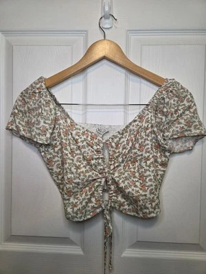 American Eagle Crop Top XS Oranges Floral Print NWT Tie Front Boho Festival