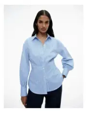 WITCHERY Cotton Stripe Dart Detail Shirt in Blue Daze - Size 12 BNWT RRP $149