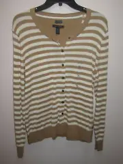 TOMMY HILFIGER WOMENS LIGHT CARDIGAN STRIPED IVORY-SAND 100% PIMA COTTON XL