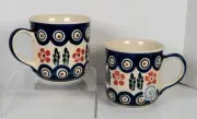 Boleslawiec Polish Pottery Peacock Mug Pair. Hand-Made. New + Fast Shipping