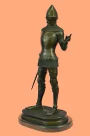 Vintage Reproduction by Clinet Bronze Sculpture Crusader Knight Home Office Deco