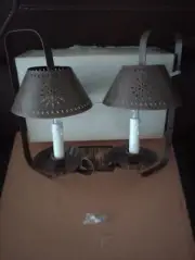 Vintage Punched Tin Wall Sconce Pair Removable Loop Handle Candle Sticks (New)