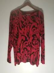 Chico s Touch of Cool Paisley Long Sleeve Tee Knit Size 4 NWT $49.50 Wild Poppy