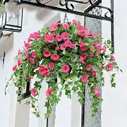 Hanging Artificial Silk Morning Glory Imitation Flower Vine Wedding Garden Decor Fake Plant Vibrantly Color Flower Green Plant for Home Garden Fence Stairway D
