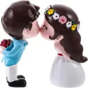 Wedding Cake Topper 1 Pair Bride Groom Figurine, Mini Resin Newlywed Couple Kiss