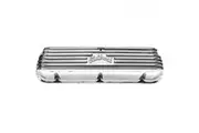 Edelbrock Valve Covers Classic Cast Aluminium Polished Ribbed Top w/ Logo For Ford Small Block Windsor Pair EB4160