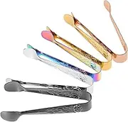Happyyami Rose Pattern Mini Tongs 304 Stainless Steel Food Tongs Tea Sugar Serving Ice Cube Holders Small Lightweight for Daily Use