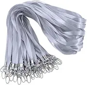 Tanstic 50Pcs Gray Lanyards Kit, Flat Lanyard Bulk with Swivel Hook Clip for Office ID Badges Key Chains