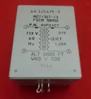 M27/317-13 Power Transformer 40P31CT 40VA 60HZ , 5-Wire Hook , 115/31VAC