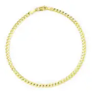 14K Yellow Gold Solid 3mm Concave Curb Cuban Chain Italian Link Mens Bracelet 8"