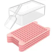 4 Pack Mini Ice Cube Trays with Bin Container and Scoop for Freezer