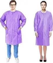 [EZGOODZ] Disposable Lab Coats for Adults, SMS 50 gsm Disposable Lab Coat Women, Men, with Snaps, Knit Cuffs, Collar, 3 Pockets