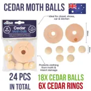 24pcs Cedar Moth Balls & Cedar Rings Repellent Wardrobe Drawer Mothballs AUSTOCK