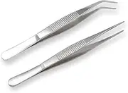 VictorsHome 5-1/2 Inch Stainless Steel Tweezers with Straight and Curved Serrated Tip Multipurpose Forceps for Craft Repairing 2 Pack