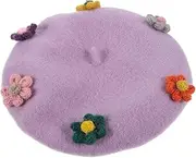 [TEMPNAP] 1pc Toddler Beanie Cap Boys and Girls Beret Hat Children's Woolen Beret Flower Design for Warm Purple