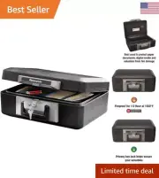 Fire Resistant Box - Key Lock, Secure Valuables & Jewelry - 0.25 Cubic Feet