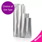 Multi Size Clear Back Silver Front Aluminium Mylar Glossy Flat Open Top Pouch
