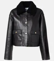 [Self-Portrait] Self-Portrait Shearling-trimmed leather jacket AU 16 black