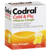 Codral Cold & Flu + Mucus Cough 10 Sachets Lemon Flavour Max Strength