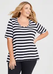 [Taking Shape] Taking Shape Natural Stripe Essential T-shirt Size 16 in Black / White Stripe, Viscose - Plus Size Women's Tops & T Shirts Black / White Stripe