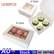 12/50X Cupcake Box Cases 4 6 Holes Window Face Cases Party Wedding Muffin Baking