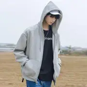 Plain Zip-Up Hoodie Normal Edition - Black - M