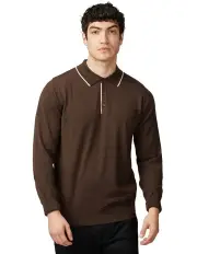 [Ben Sherman] Tipped Merino Long Sleeve Polo in Cocoa