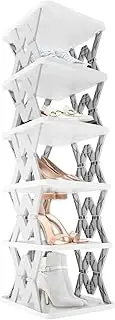 Shoe Rack, 6 Tier Foldable Shoe Shelf, Shoe Shelf Without Assembly, Adjustable Narrow Small Shoe Storage Space Saving, Solid Shoe Tower Rack, Shoe Slots Shelf for Entryway, Closet, Dorm, Outdoor