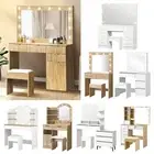 Oikiture Dressing Table Stool Set Makeup Desk Mirror Storage Dresser LED Bulbs
