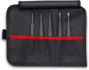 Knipex - 5 Pc Plastic Tweezer Set in a Tool Roll, ESD (920005ESD) Silver