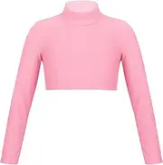[Raenseen] Kids Girls Compression Athletic Dance T-Shirt Crop Top Long Sleeve Basics Sport Shirts
