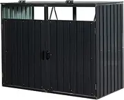 IMagacFun Outdoor Trash Can Storage, Storage Shed for Trash cans and Tools, Waterproof Garbage Bin shed, Metal Trash Can Storage Shed Outdoor for Garden Yard (Black, 2 Door)