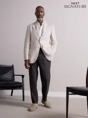 Neutral Regular Fit Signature 100% Linen Textured Blazer (E62512) | $273