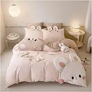 YIZUFU Cotton Cute Cartoon Penguin Rabbit Bear Applique Child Bedding Set Full Size Duvet Cover Bed Sheet Pillowcases Gift,Bedding