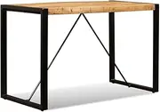 [vidaXL] Industrial-Style Dining Table - Rough Mango Wood with Steel Legs - Compact Size 120cm - Brown and Black
