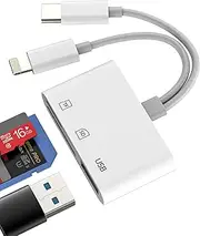 USB C Lightning to SD Card Reader (3 in 2) USB OTG 3.0 Adapter for iPad Micro SD Card Reader for iPhone 16 15 14 for Apple Type C Digital Camera TF Memory Card Reader Compatible with Samsung Android