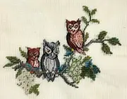 Preworked THREE OWLS Owl Needlepoint Canvas with 100% Petit Point 11x8.5" 3152